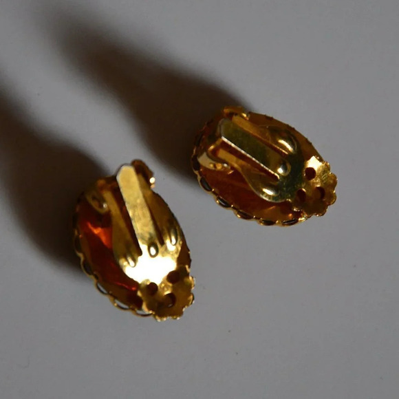 Vtg Tiger  Eye Clip On Earrings - Picture 3 of 5